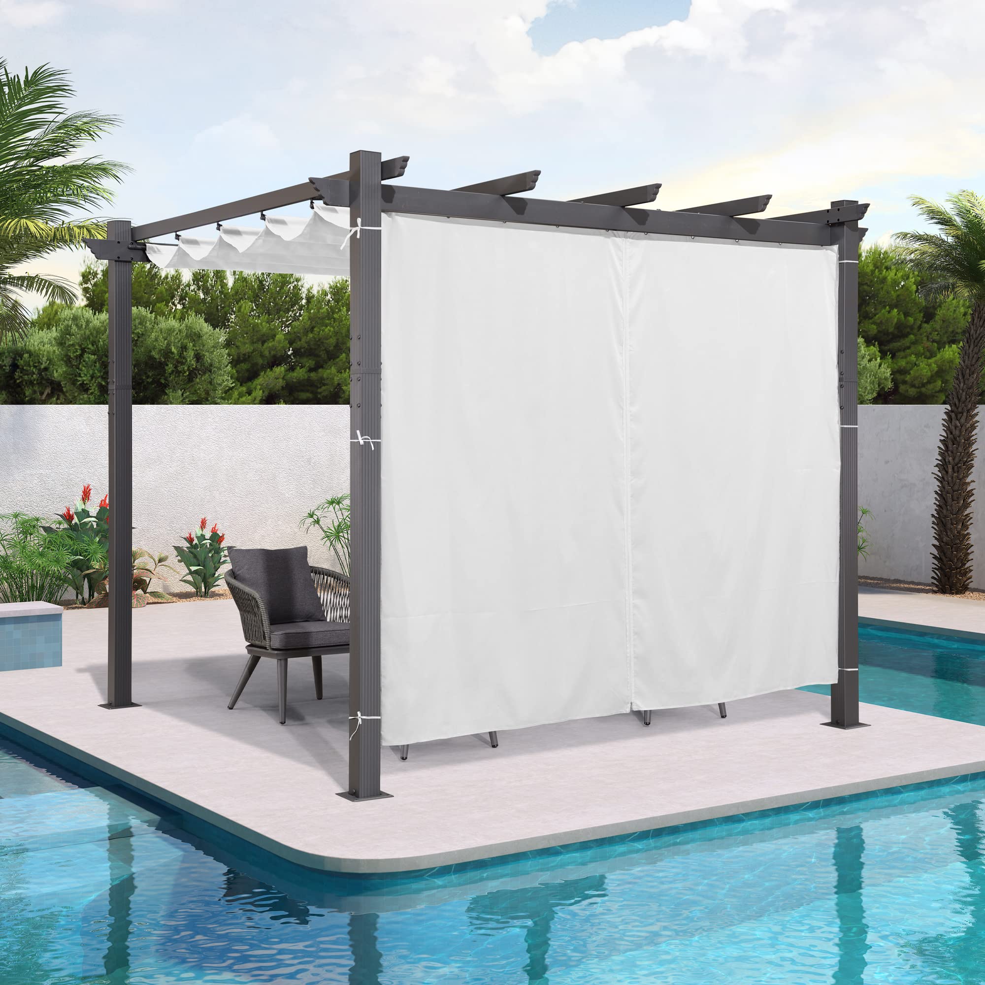 PURPLE LEAF Outdoor Retractable Side Panel Curtain for Pergola