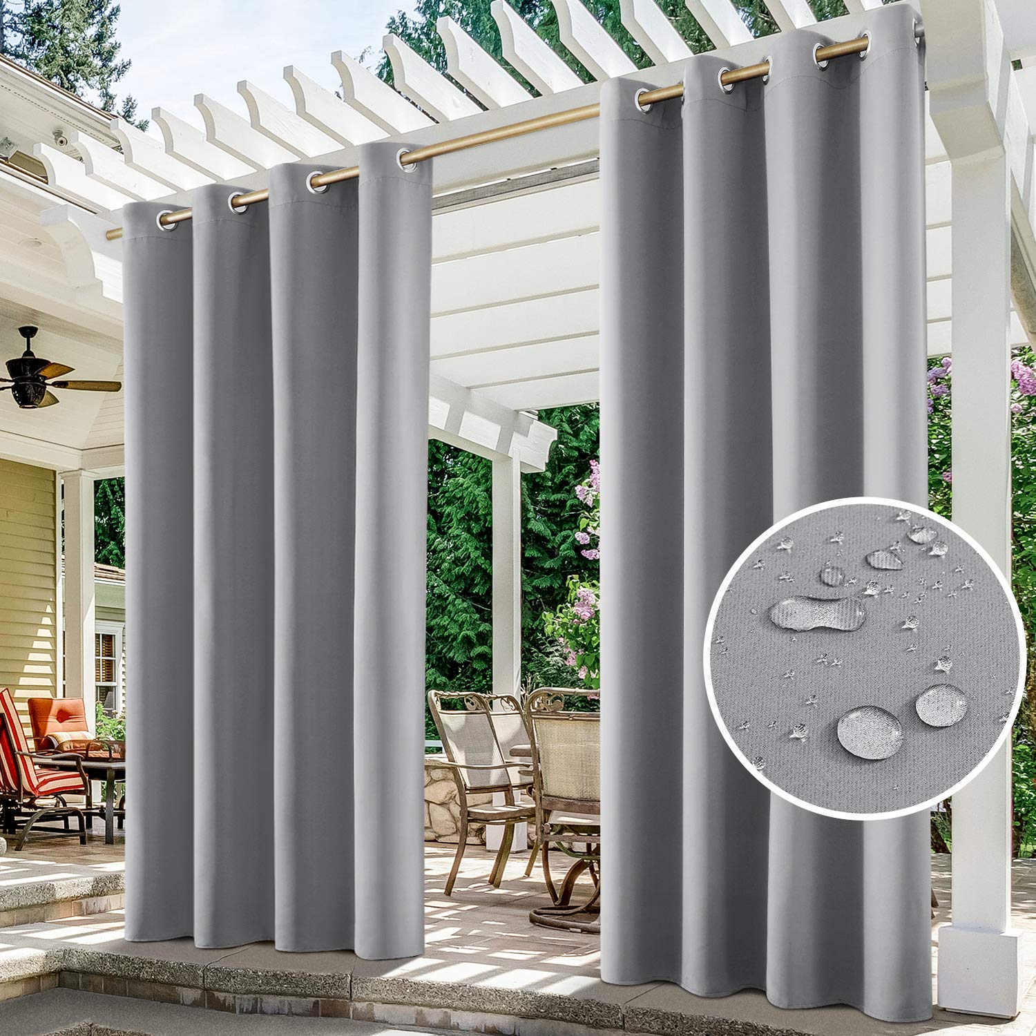 RYB HOME Outdoor Curtains Waterproof Triple-Weave Blackout, 52 x 96 Inch
