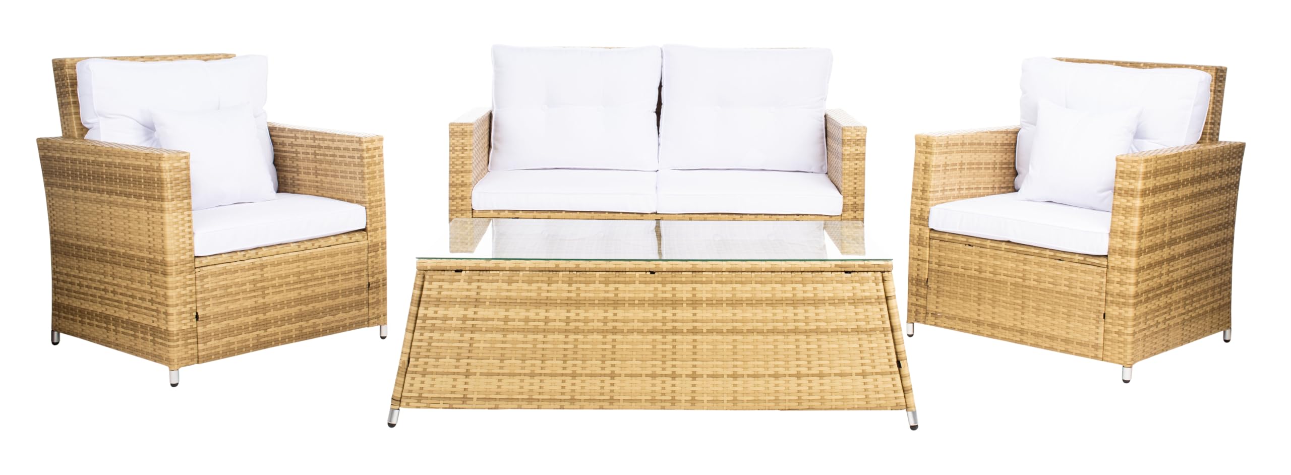 Safavieh Outdoor Collection Roscoe 3-Piece Natural Rattan Conversation Set