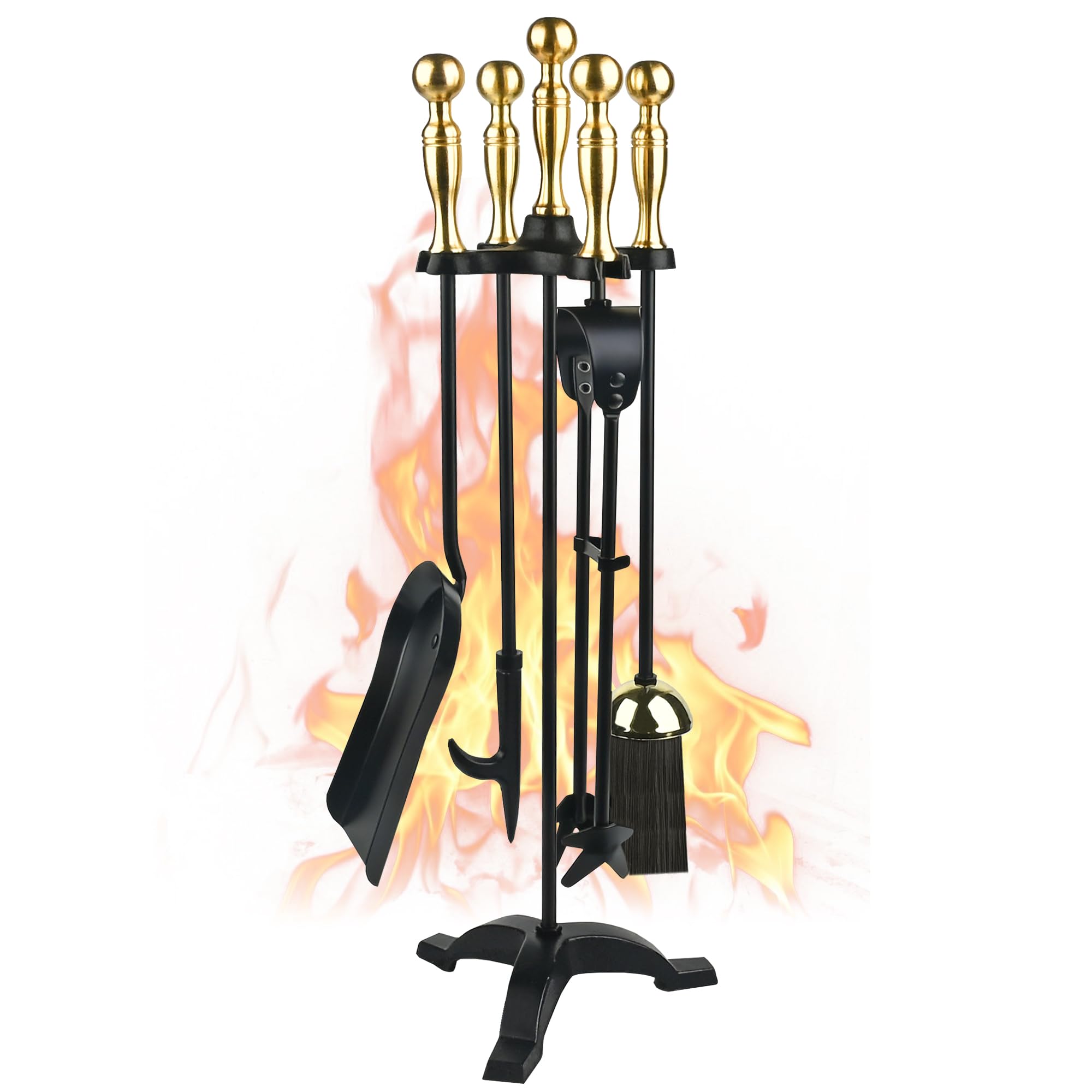 SHINESTAR 5-Piece Fireplace Tool Set with Stand