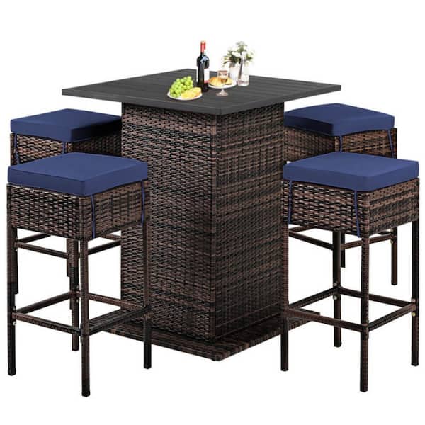 SUNCROWN 5-Piece Outdoor Pub Table and Bar Stool Set