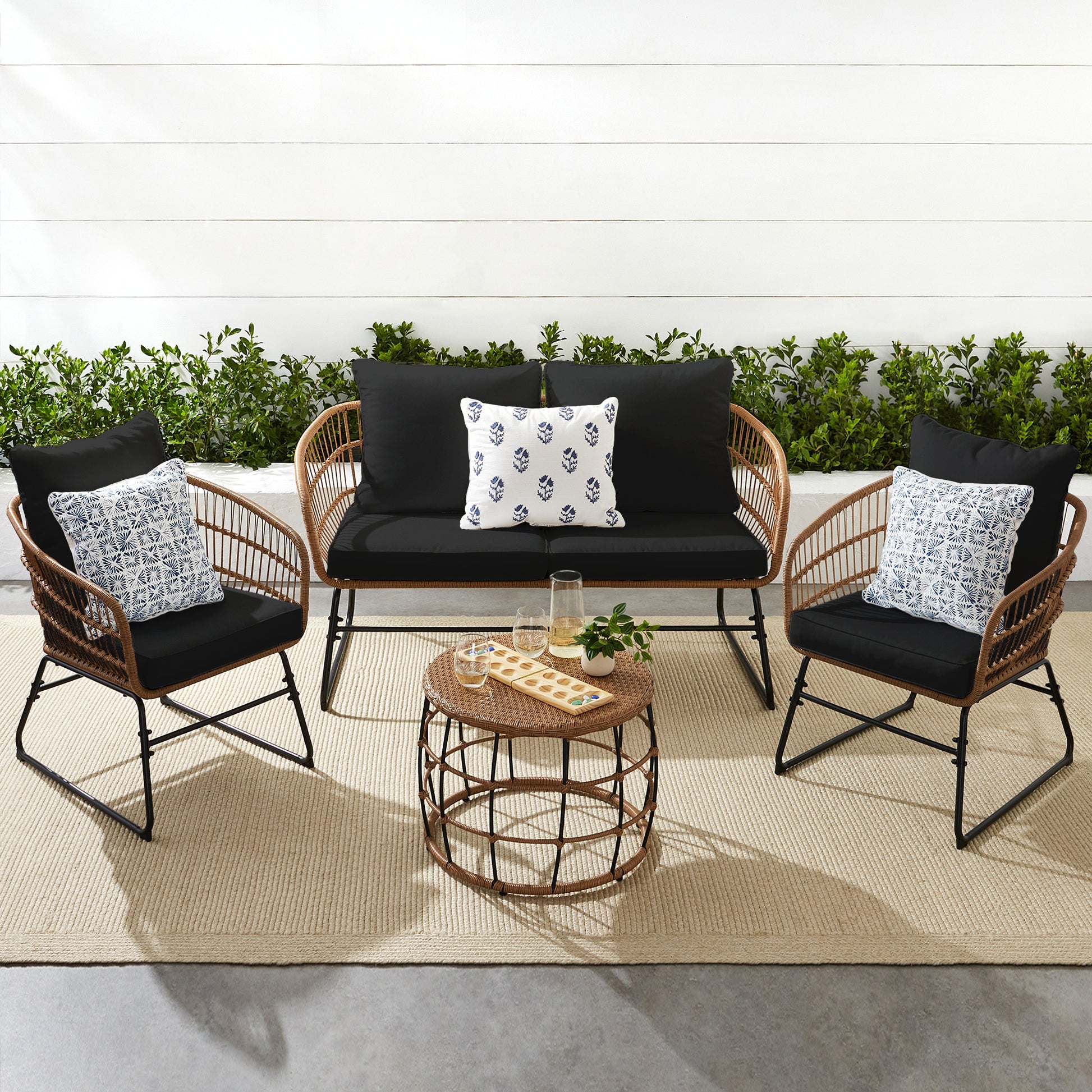 Suncrown 5-Piece Outdoor Wicker Rope Conversation Set
