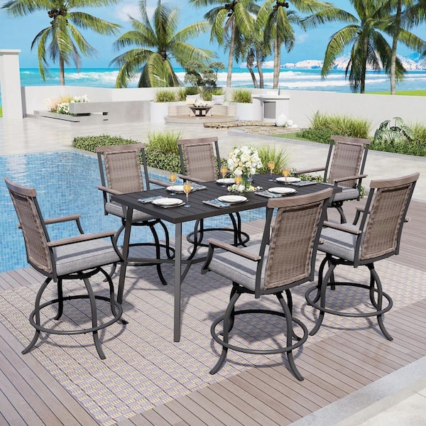 SUNCROWN 7-Piece Outdoor Bar Height Dining Set with 6 Armchairs