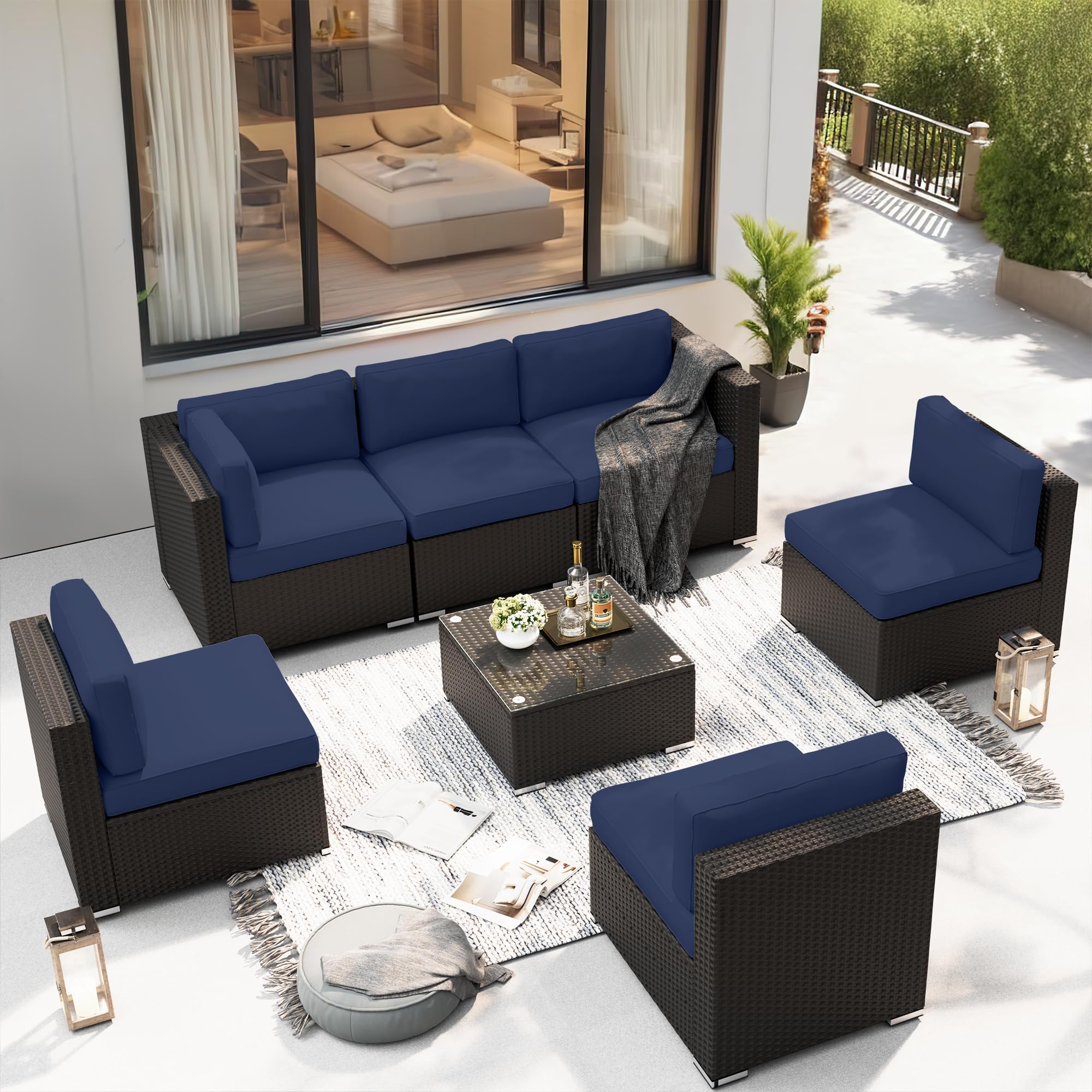 Suncrown 7-Piece Outdoor Furniture Sectional Sofa Set with Cushions