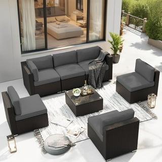 Suncrown 7-Piece Outdoor Sectional Sofa All-Weather Wicker Conversation Set