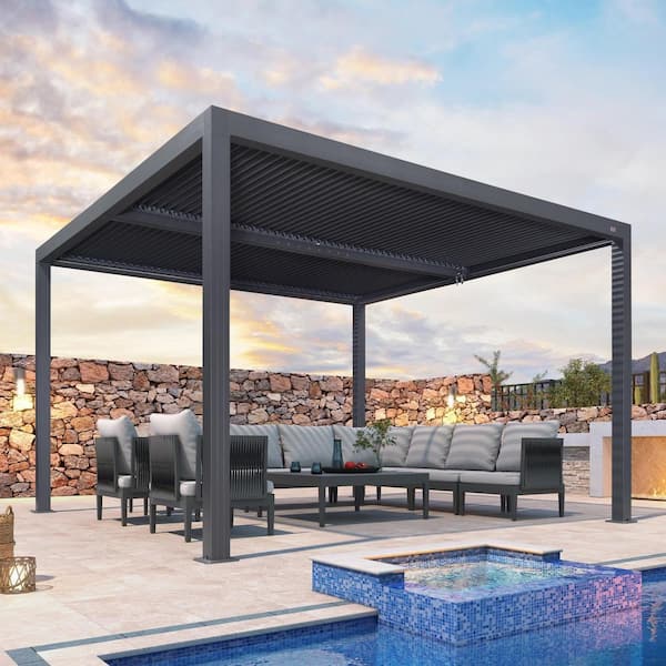 Sunjoy 10 x 12 ft Aluminum Outdoor Pergola with Adjustable Shade