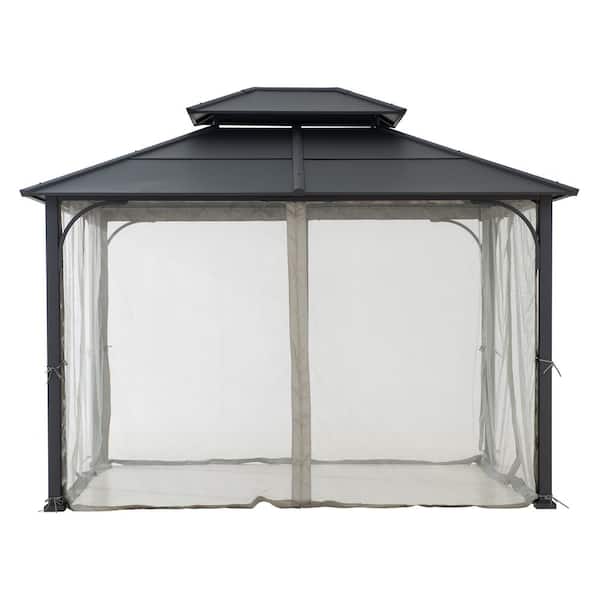 Sunjoy 10 x 12 ft. Steel Hardtop Gazebo with Ceiling Hook and Netting