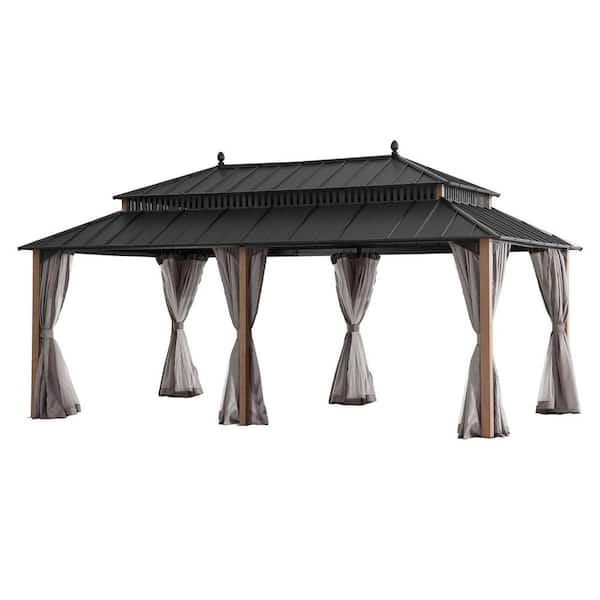 Sunjoy 10 x 12 ft. Steel Hardtop Gazebo with Netting and Curtains