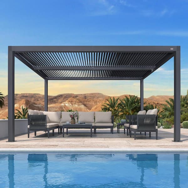 Sunjoy 10x10 Aluminum Hardtop Louvered Pergola with Adjustable Roof