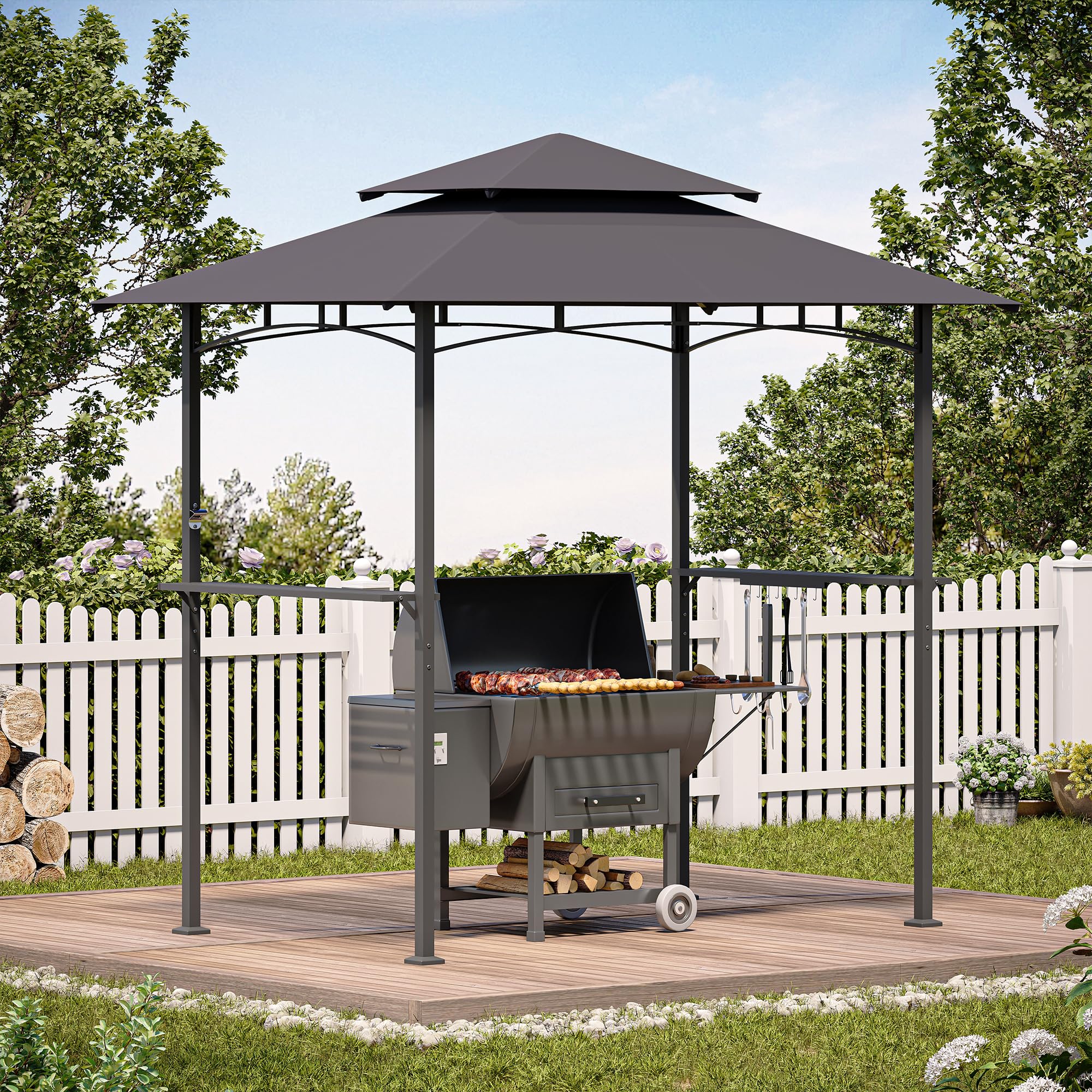 Sunjoy 10x10 Steel BBQ Grill Gazebo with Double-Tier Vented Roof