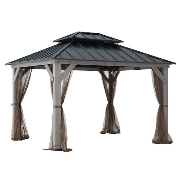 Sunjoy 10x12 Steel Hardtop Gazebo with Mosquito Netting