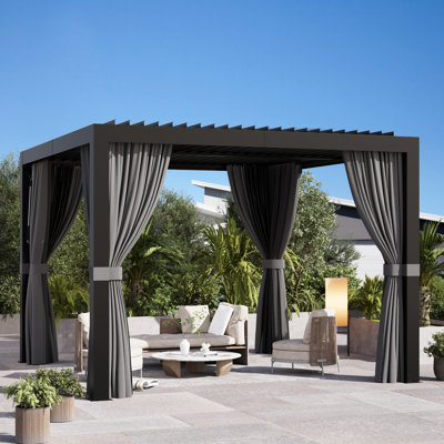 Sunjoy 12 x 10 Ft Aluminum Louvered Pergola with Adjustable Roof and Gutter System