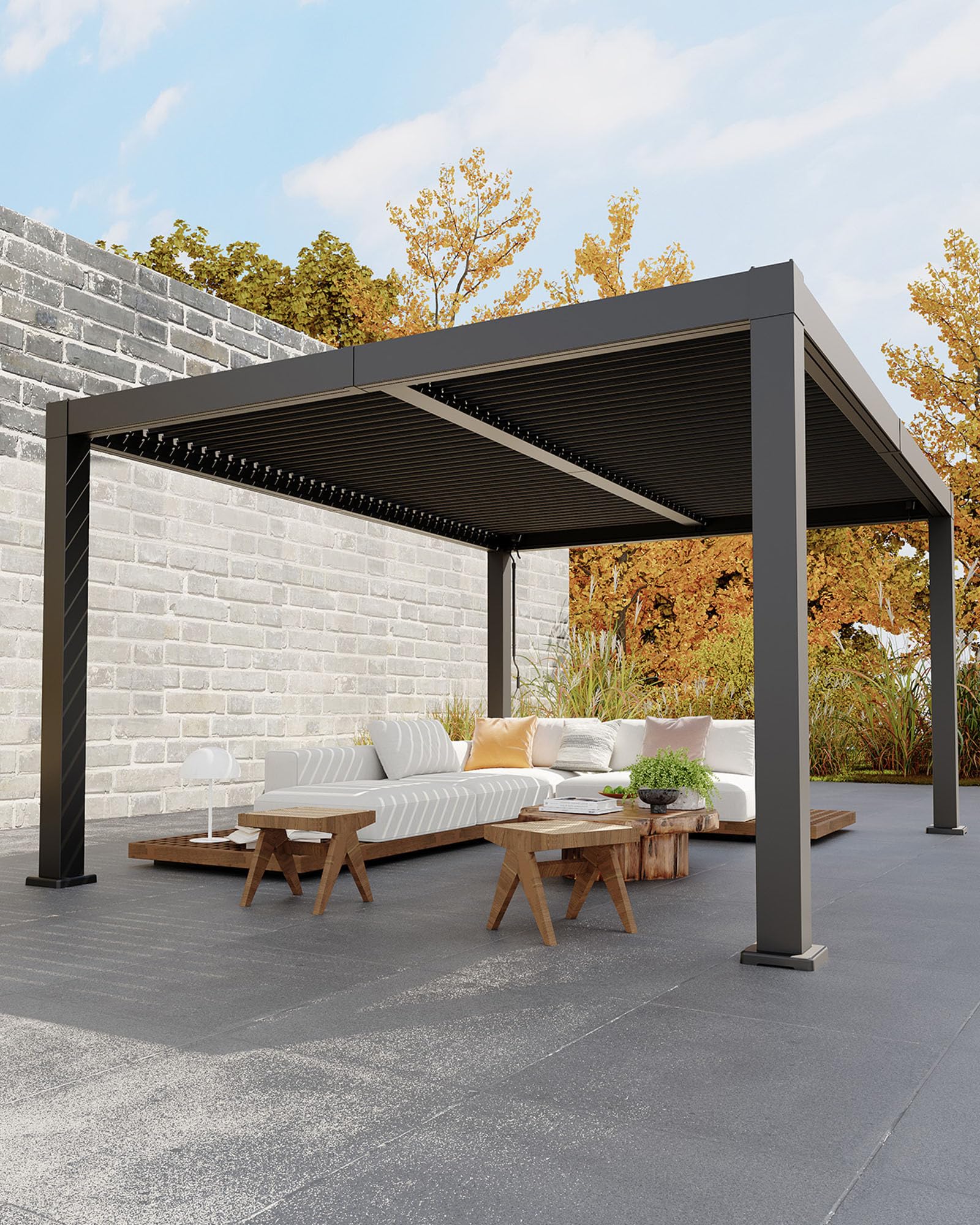 Sunjoy 12 x 10 Ft Motorized Louvered Pergola with LED Lighting