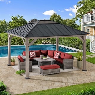 Sunjoy 13x13 ft. Steel Hardtop Gazebo with Ceiling Hook and LED Light