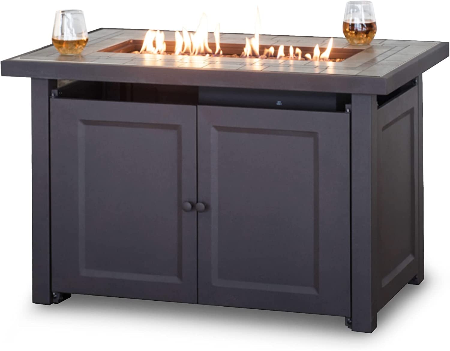 Sunjoy 34-Inch Round Propane Gas Fire Pit Table with Mosaic Tile Top