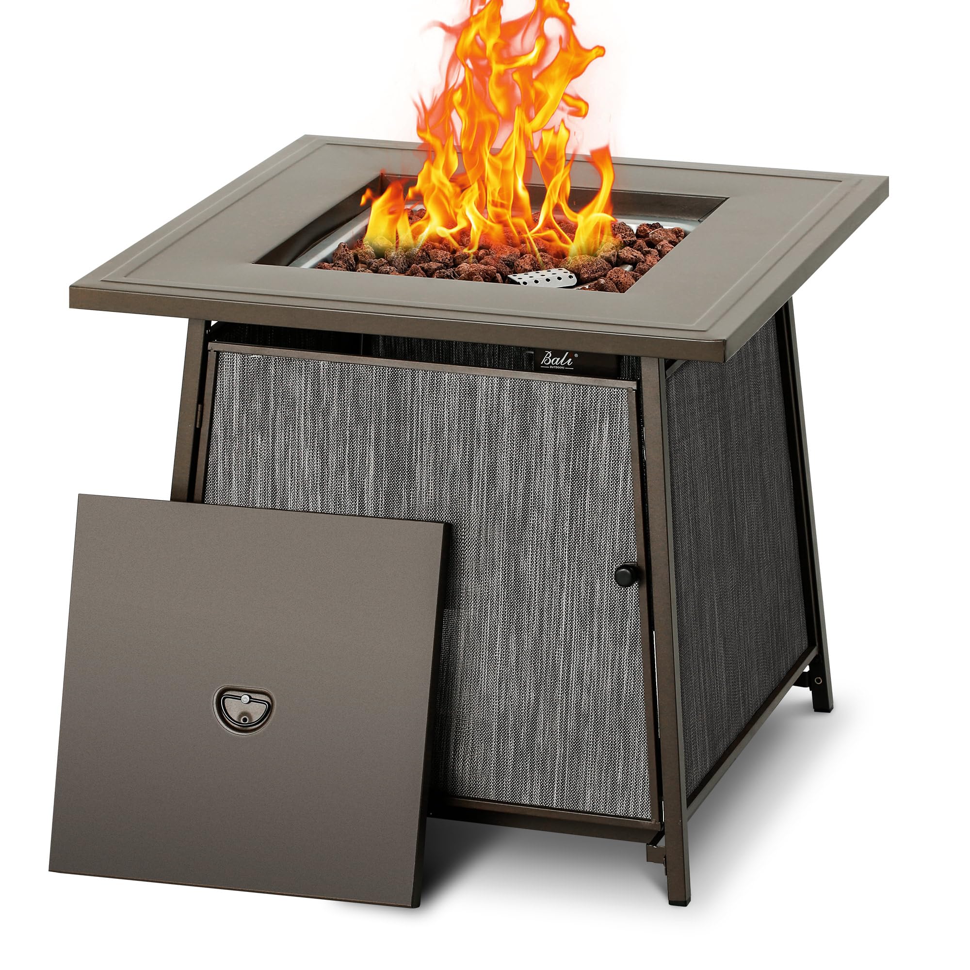 Sunjoy 48-Inch Square Propane Fire Pit Table with Lid 50,000 BTU
