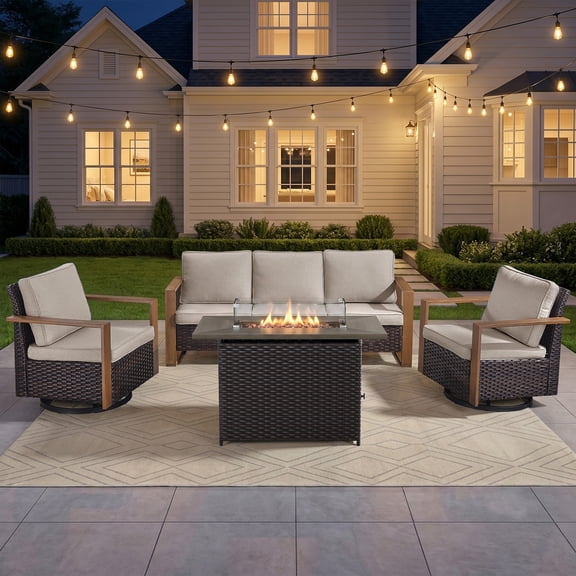 Sunjoy 5-Piece Outdoor Gas Propane Fire Pit Table Seating Set