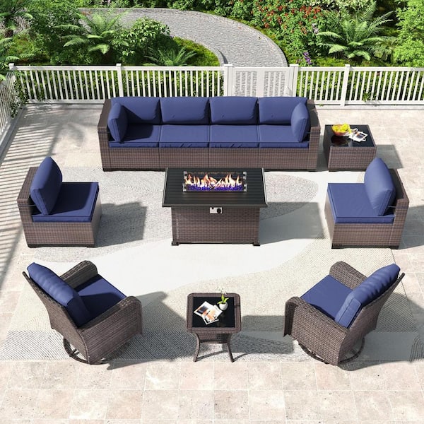 Sunjoy 5-Piece Outdoor Patio Chat Set with Propane Gas Fire Pit Coffee Table