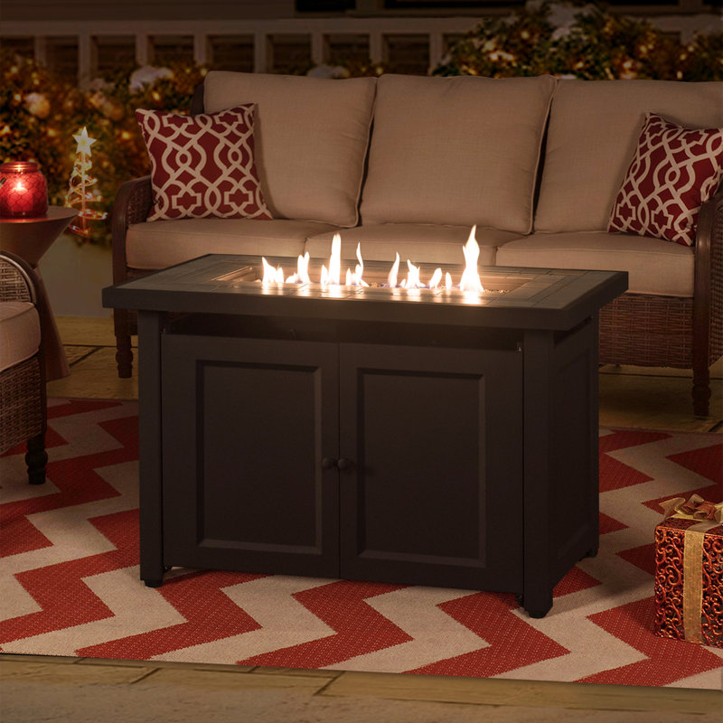 Sunjoy 50,000 BTU Propane Gas Fire Pit Table with Aluminum Frame and Porcelain Tile Top