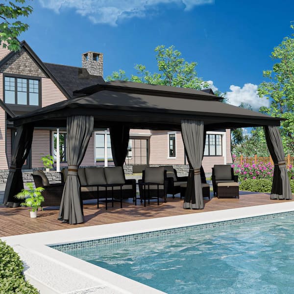 Sunjoy Calloway 10 ft x 12 ft Steel Frame Patio Gazebo with Mosquito Netting