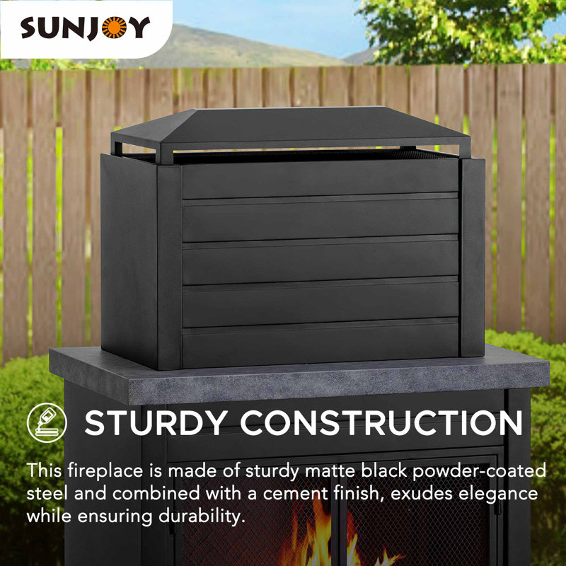 Sunjoy Steel Outdoor Wood-Burning Fireplace with Chimney