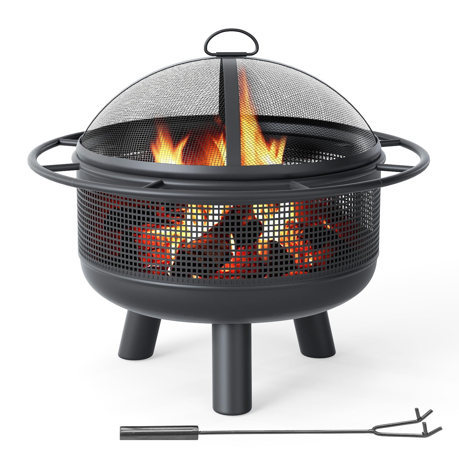 Sunnydaze 24-Inch Heavy-Duty 2mm Steel Crossweave Fire Pit with Spark Screen and Log Poker