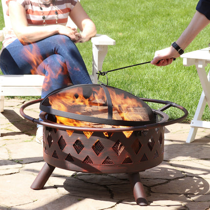 Sunnydaze 36-Inch Crossweave Wood Burning Fire Pit with Spark Screen
