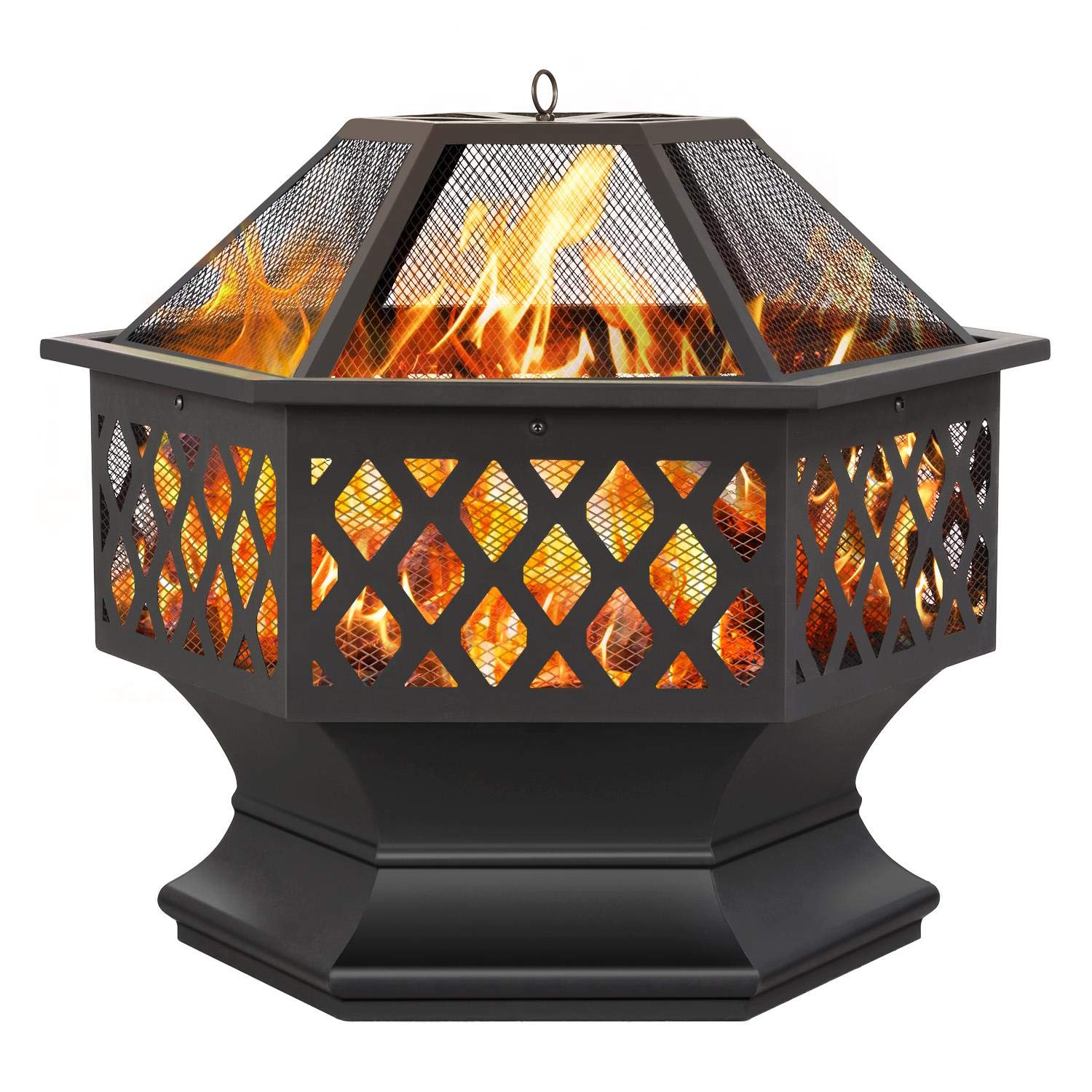 Sunnydaze 40-Inch Heavy-Duty 2mm Steel Fire Pit Bowl with Cooking Grate, Spark Screen and Log Poker