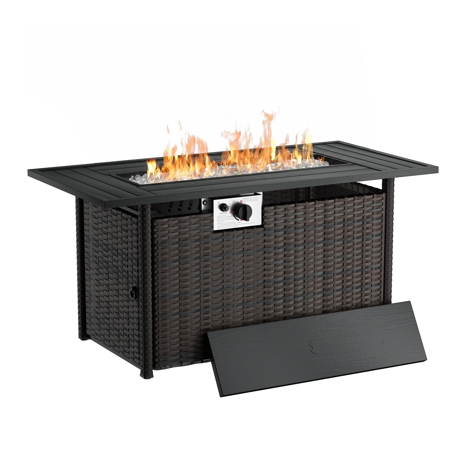 Sunnydaze 42-Inch Rectangle Outdoor Propane Gas Fire Pit Table with Lid