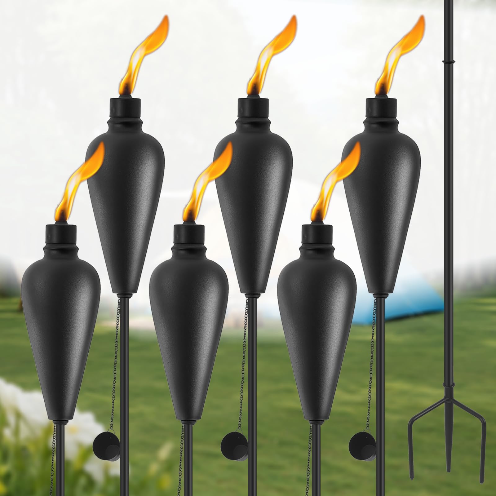 Sunnydaze 59-Inch Solar-Powered LED Flickering Flame Tiki Torch