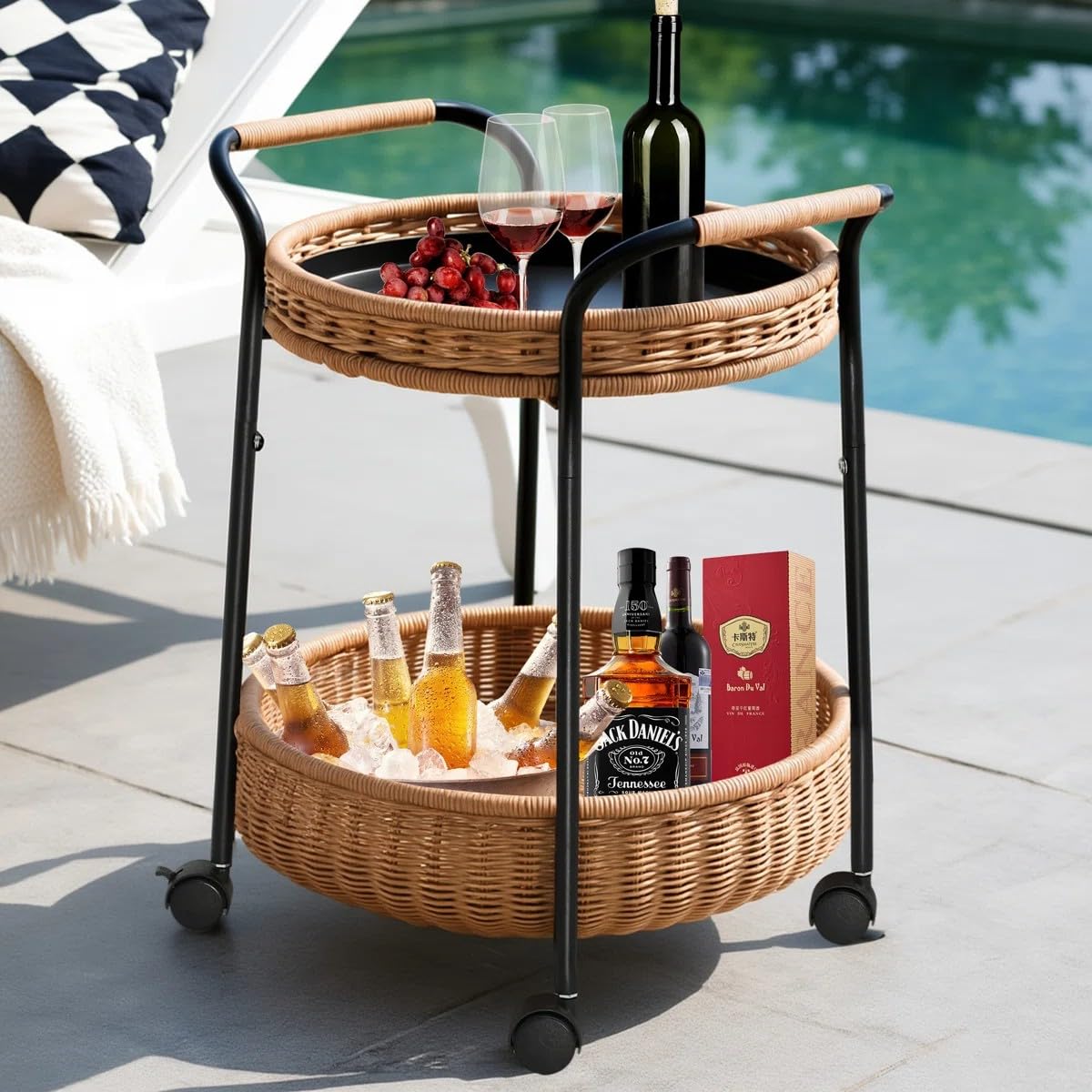 Sunnydaze Décor 2-Tier Outdoor Metal Bar Cart with Wheels