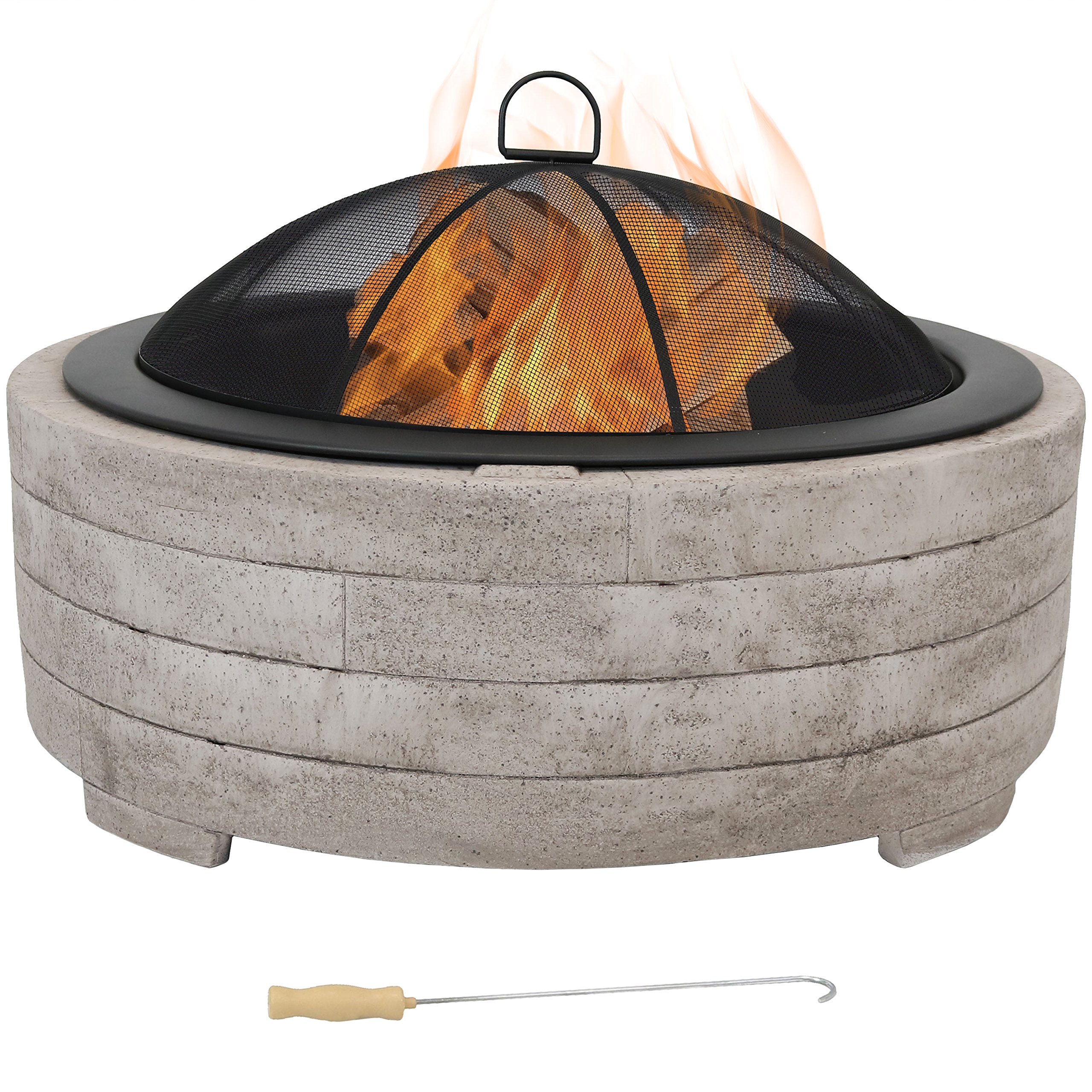 Sunnydaze Decor 36-Inch Crackle Bronze Steel Fire Bowl with Spark Screen and Poker