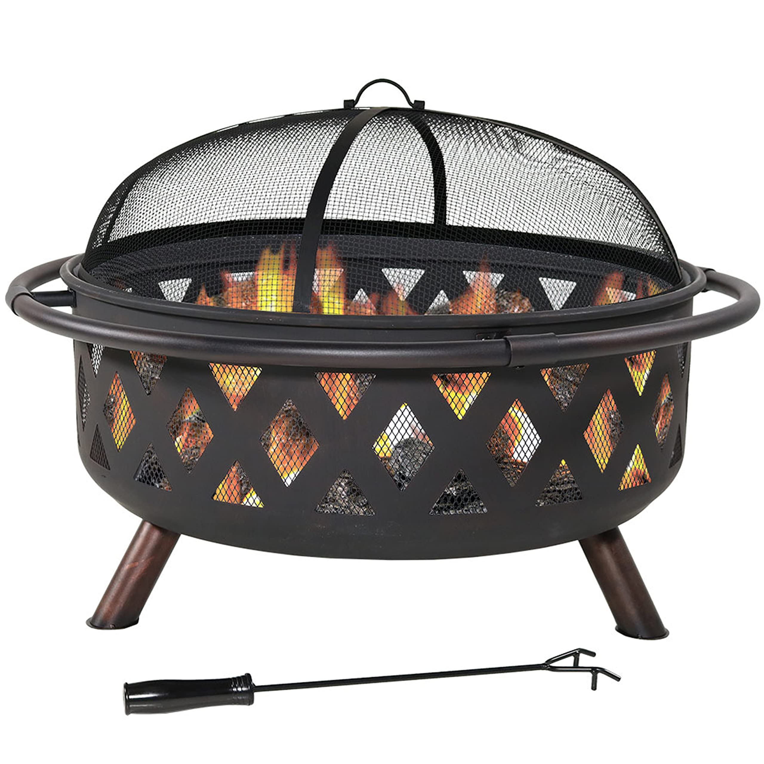 Sunnydaze Decor 36-Inch Heavy-Duty Steel Crosshatch Fire Pit with Spark Screen