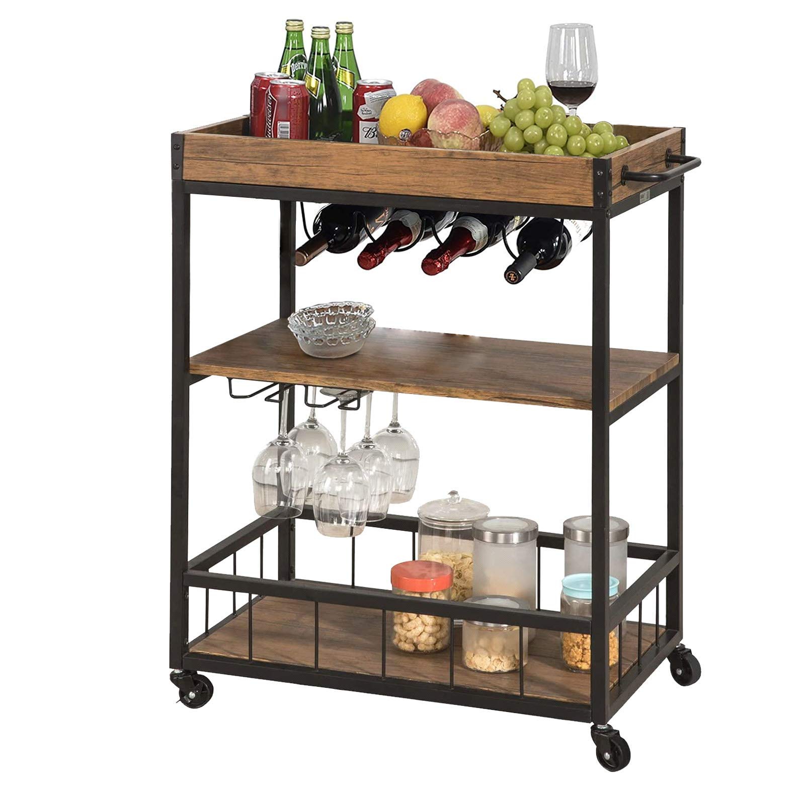 Sunnydaze Decor Rolling Outdoor Bar Cart with Storage Shelves
