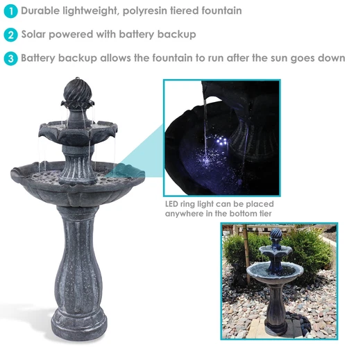 Sunnydaze Decor Solar-On-Demand 2-Tier Bird Bath Fountain