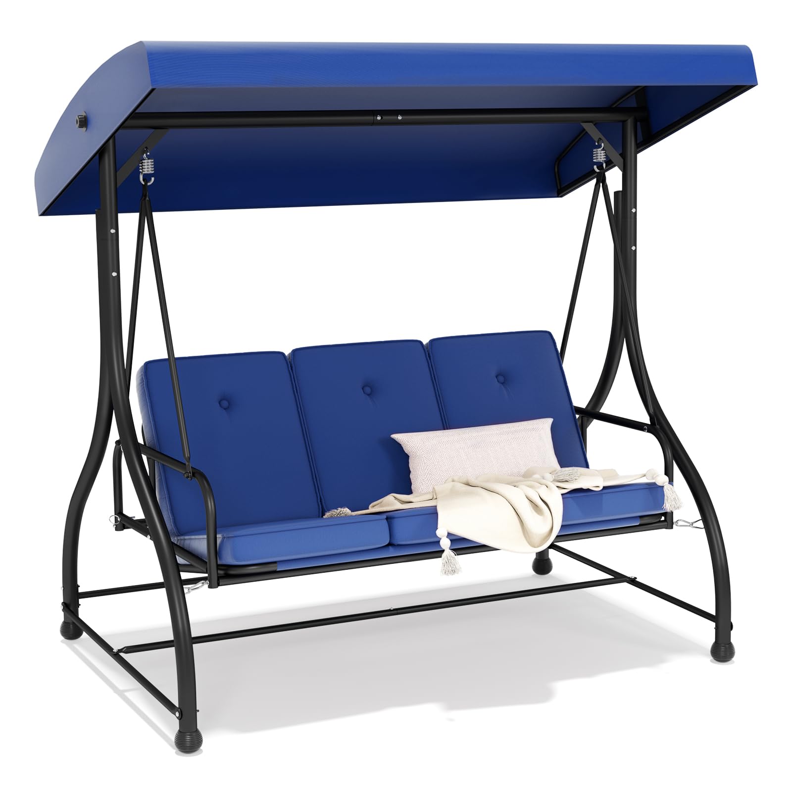 Sunnydaze Decor Steel 3-Person Heavy Duty Patio Swing with Adjustable Canopy