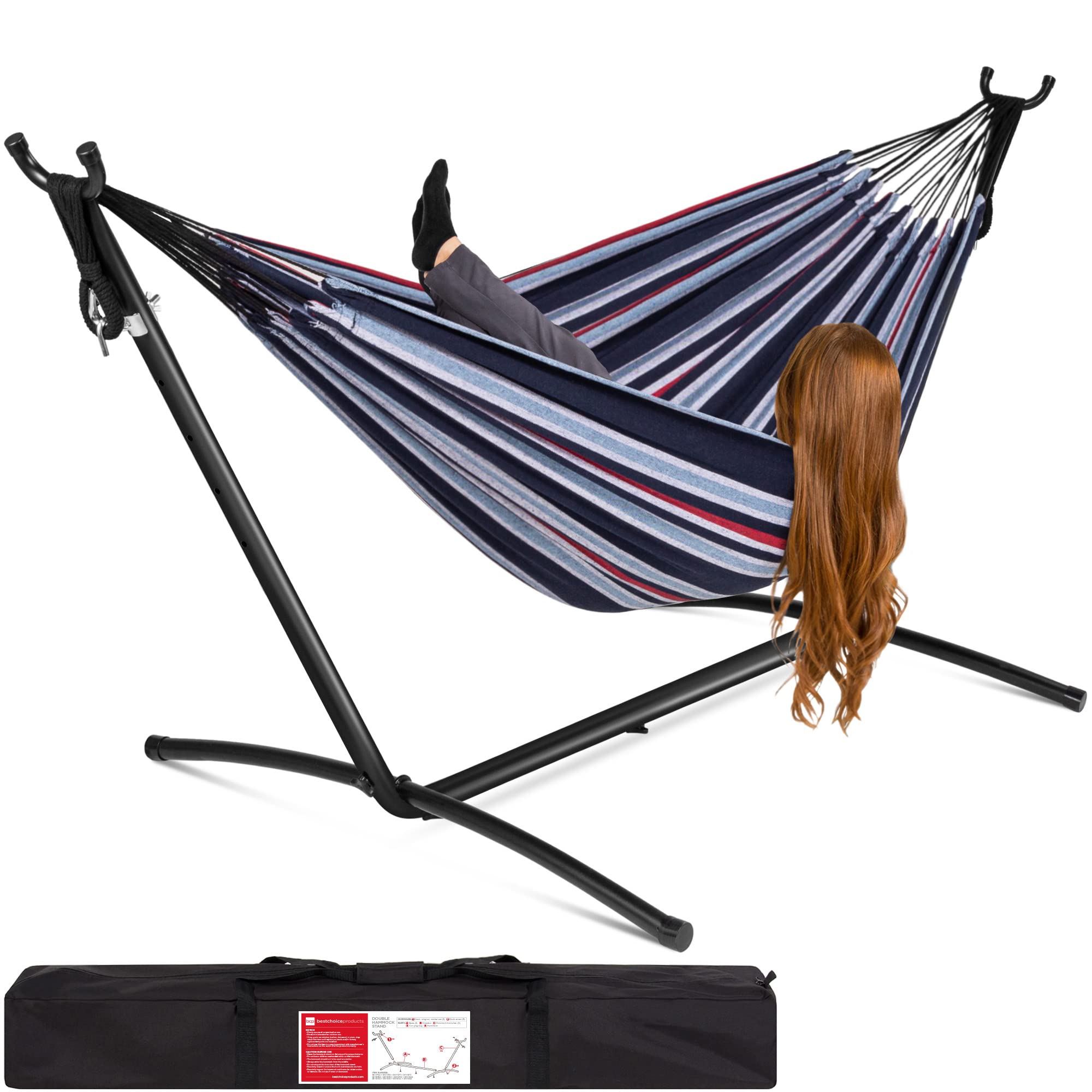 Sunnydaze Decor XL Quilted Fabric Hammock with Spreader Bars and Steel Stand