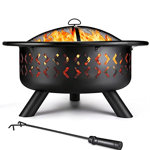 Sunnydaze Large Heavy-Duty Crossweave Steel Fire Pit Bowl 36-Inch with Spark Screen
