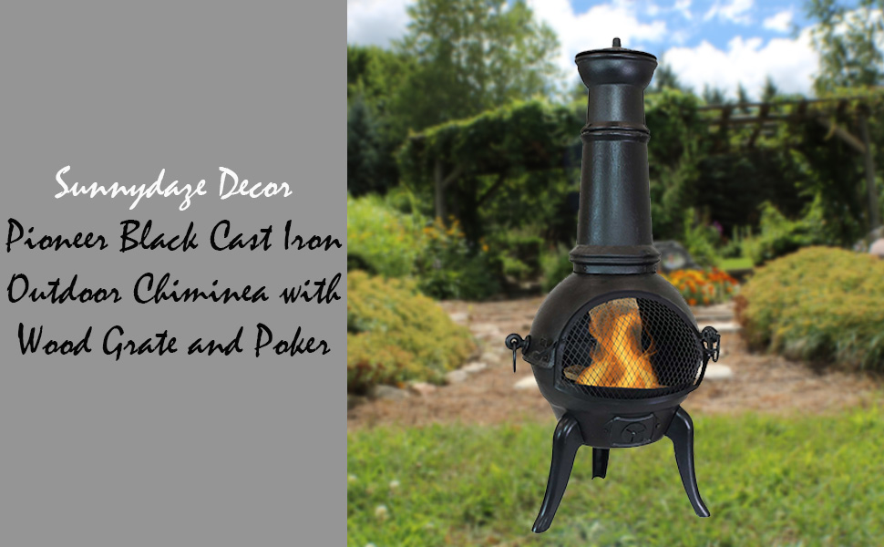 Sunnydaze Scroll Cast Iron Chiminea with Poker