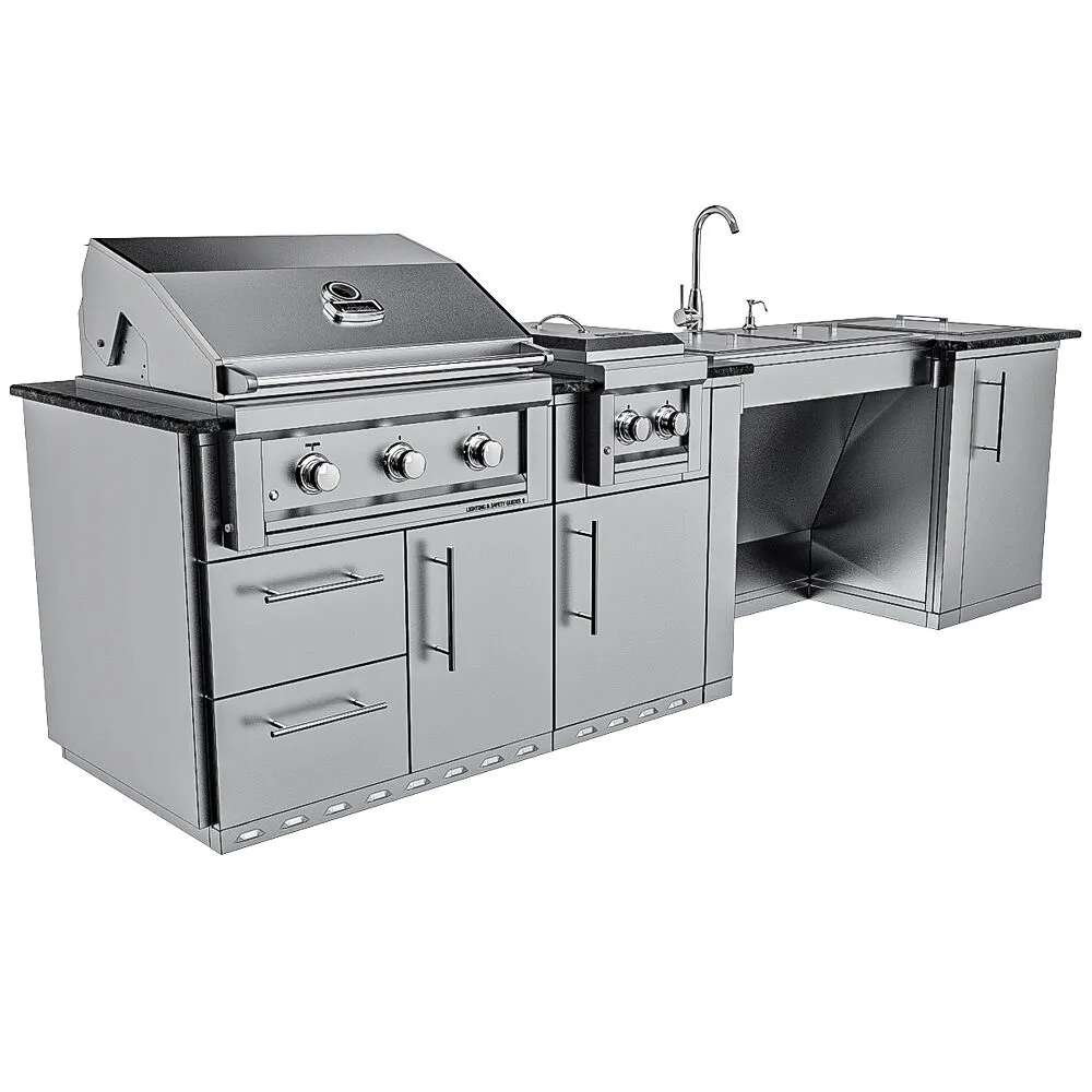 Sunstone 3-Burner Propane Outdoor Kitchen Island with Cabinet