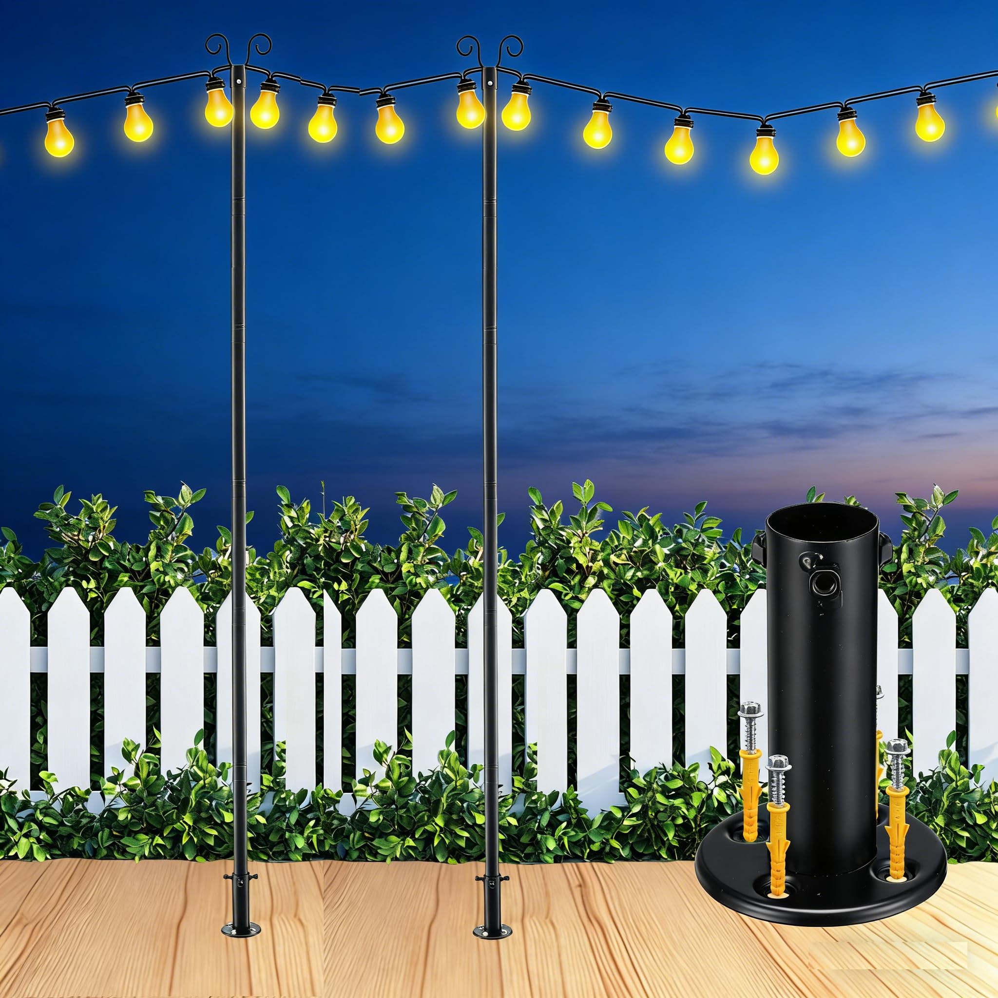 Sunthin 10FT Heavy Duty Outdoor String Light Poles, Set of 4