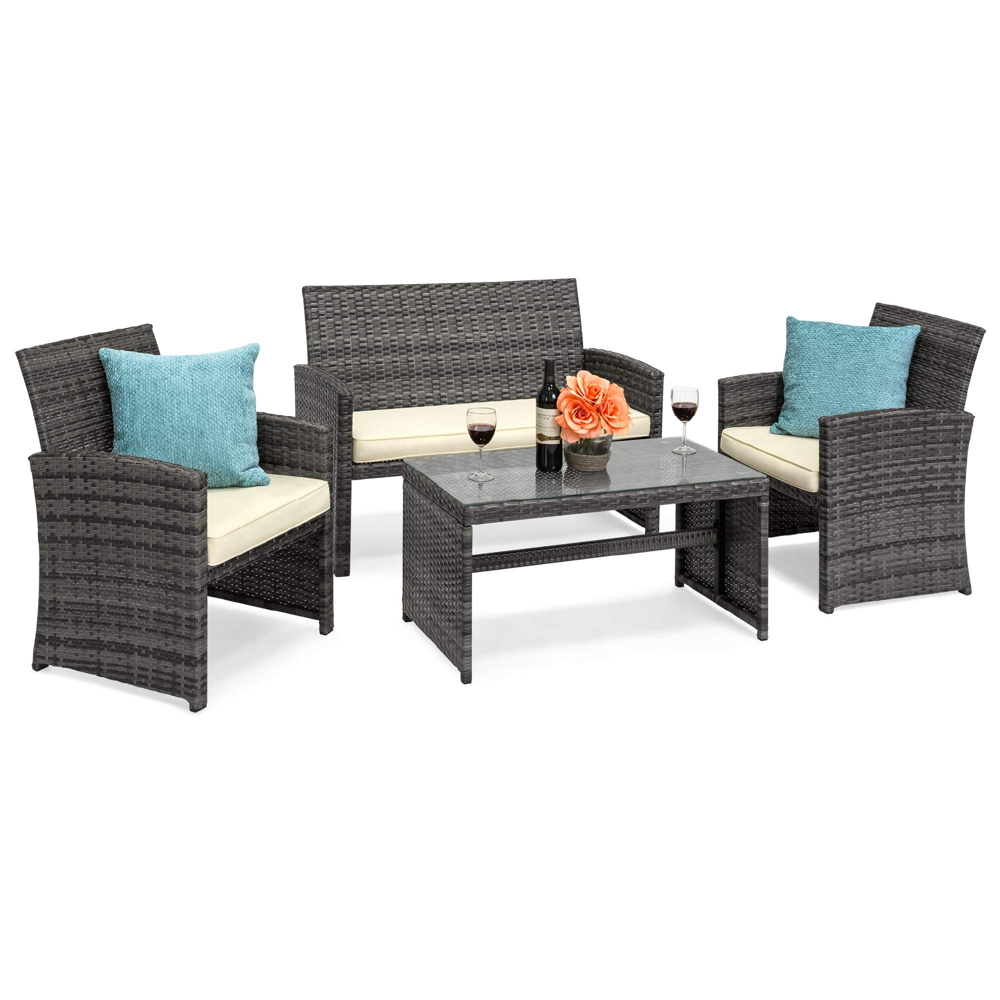 Sunvivi Outdoor 5-Piece PE Wicker Patio Conversation Set
