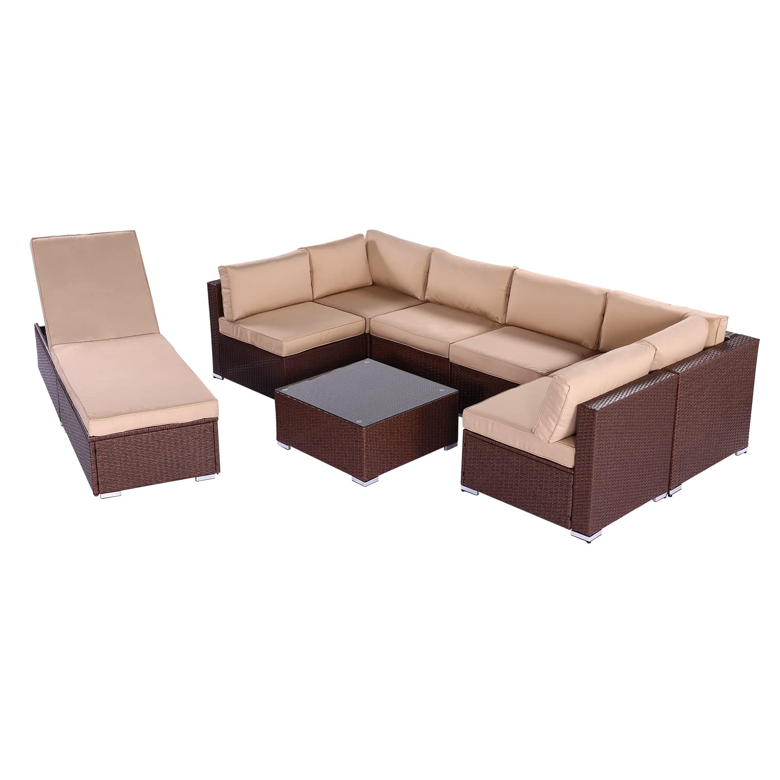 Sunvivi Outdoor 6-Piece Wicker Patio Sectional Set with Reversible Chaise Lounge