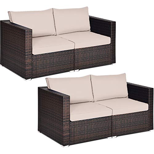 Tangkula 2-Piece Patio PE Rattan Wicker Loveseat Sofa Furniture Set