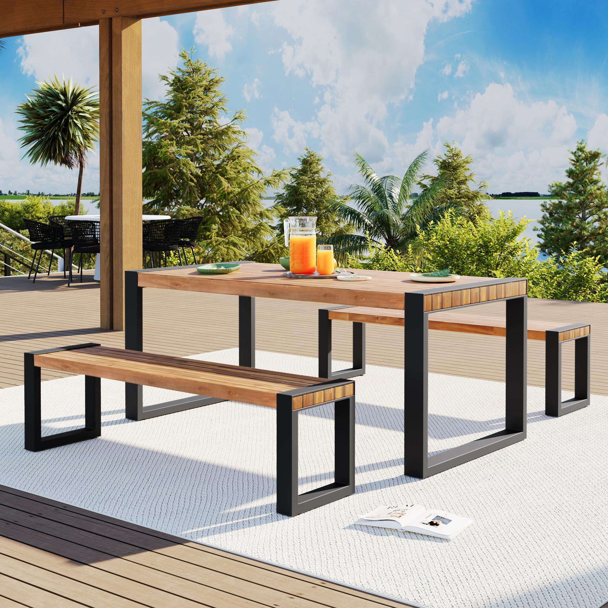 Tangkula 3-Piece Outdoor Picnic Dining Table Set with Benches