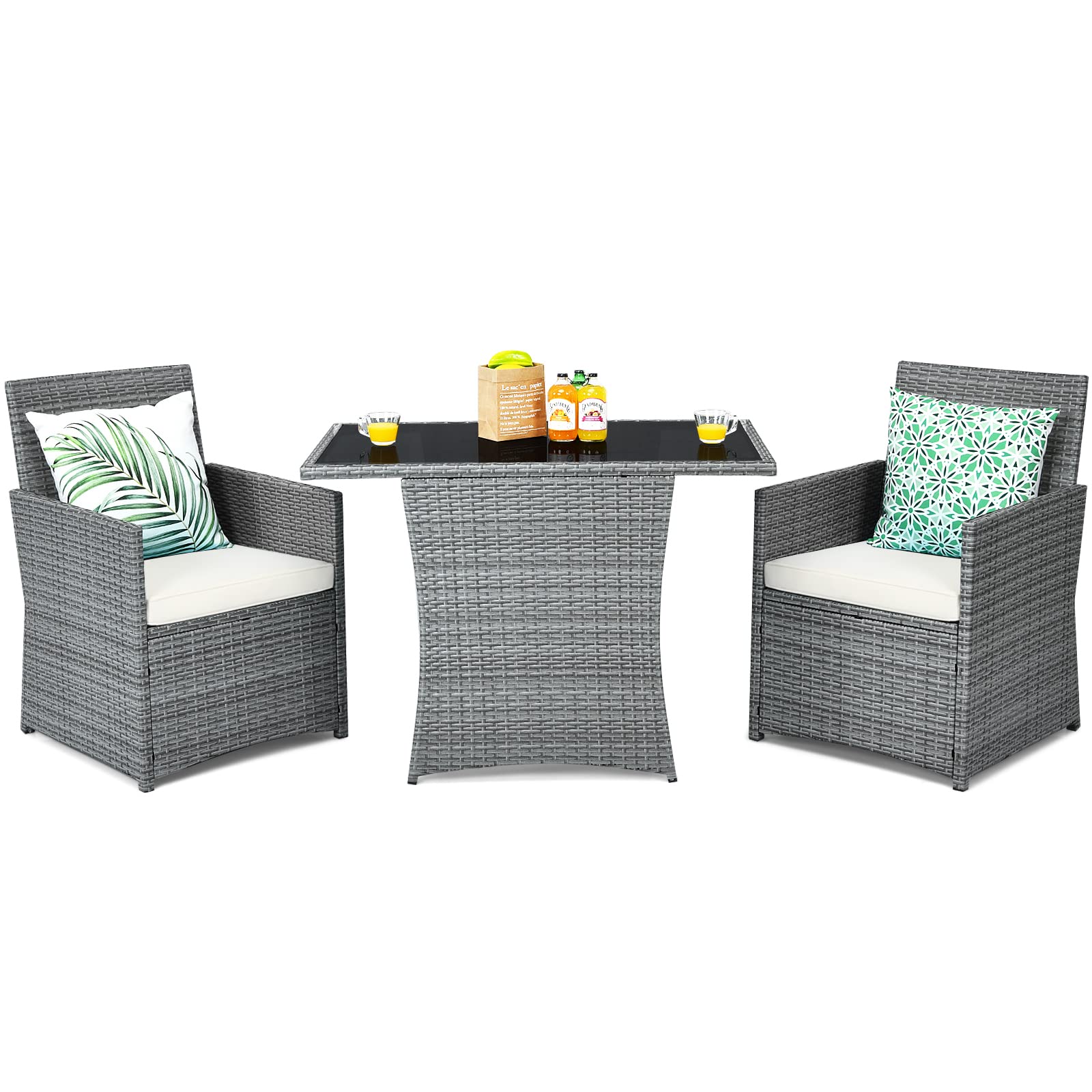 Tangkula 3-Piece Outdoor Rattan Bistro Set