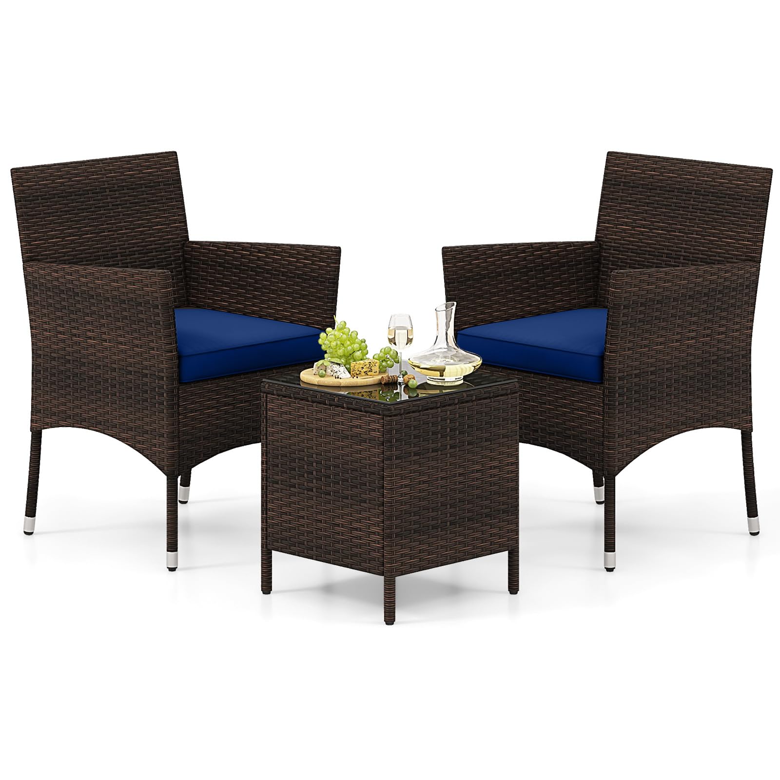 Tangkula 3-Piece PE Rattan Patio Bistro Set
