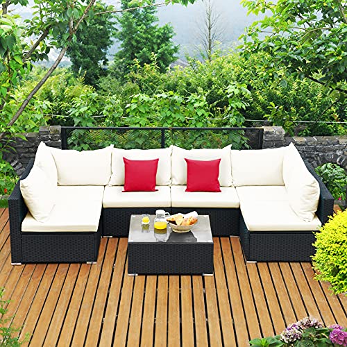 Tangkula 3-Seater Outdoor Wicker Sofa with Cushions