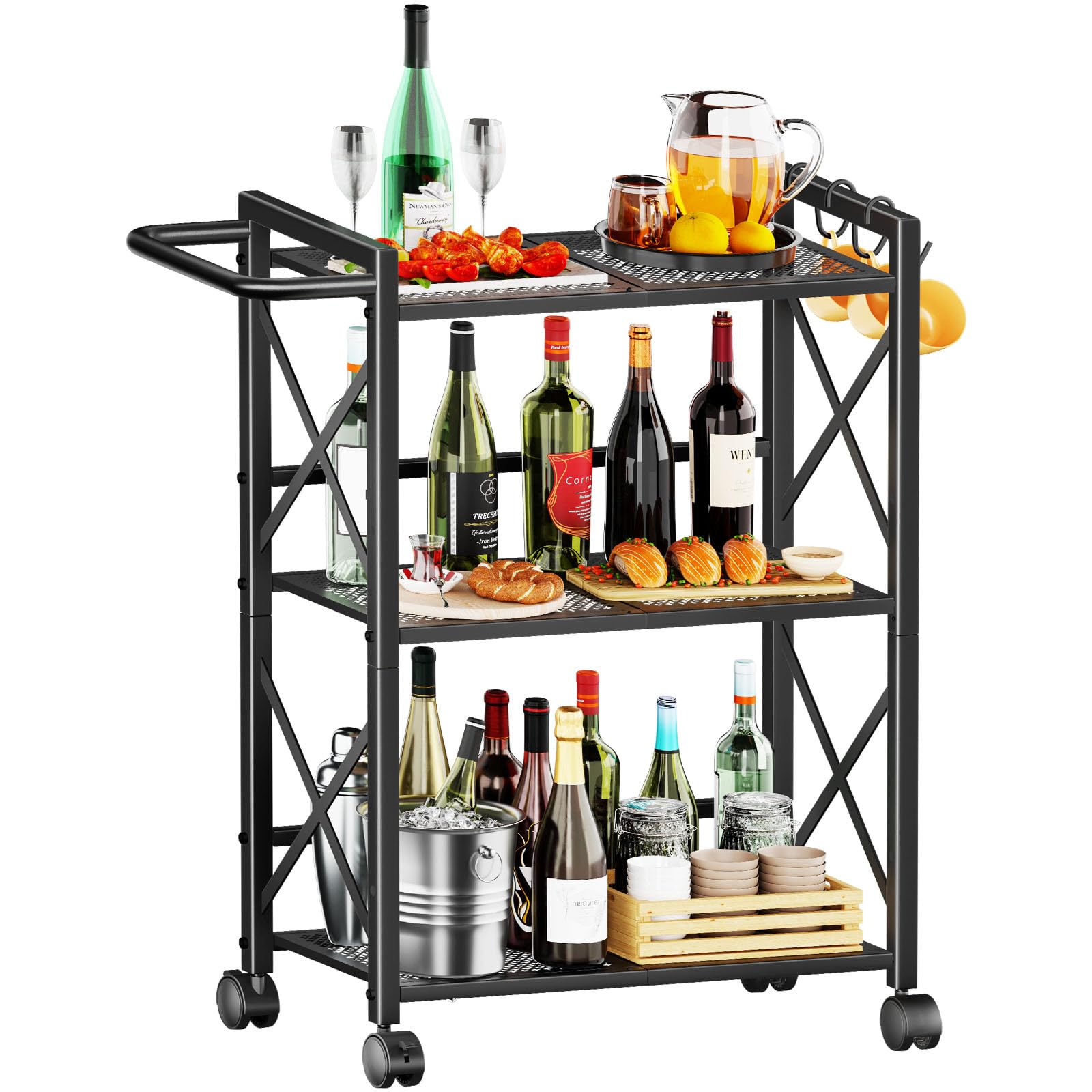 TANGKULA 3-Tier Outdoor Rolling Bar Cart with Locking Wheels