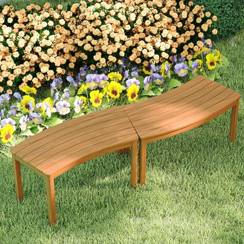 Tangkula 4-Piece Acacia Wood Fire Pit Bench Set